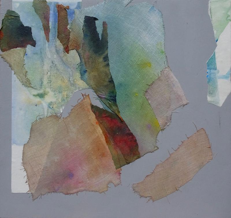 <em>Headlands</em>, acrylic on paper, linen and birch panel, 18 inches by 19 inches, 300