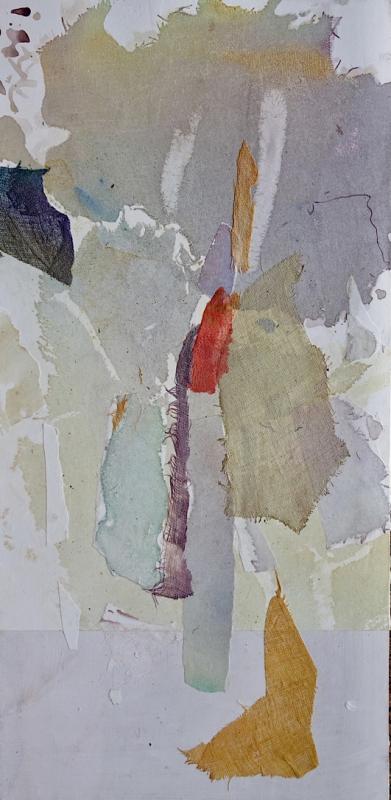 <em>Rite of Passage</em>, acrylic on paper, linen and birch panel, 20-1/2 inches by 10 inches, 250