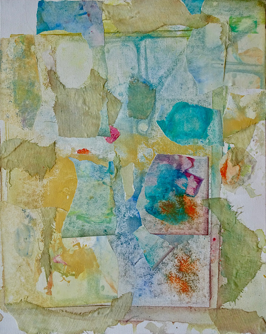 <em>Entropy Okay</em>, acrylic on paper, canvas and birch panel, 20 inches by 16 inches, 250