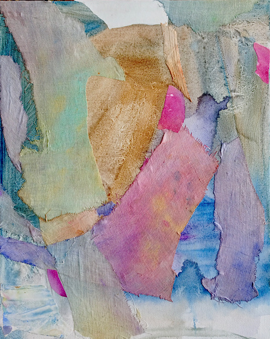 <em>Calliope</em>, acrylic linen, paper and canvas, 20 inches by 16 inches, sold
